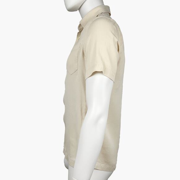 MURANO Silk Blend Short-Sleeve Button-Up Shirt (Cream | Med) - Picture 4 of 6